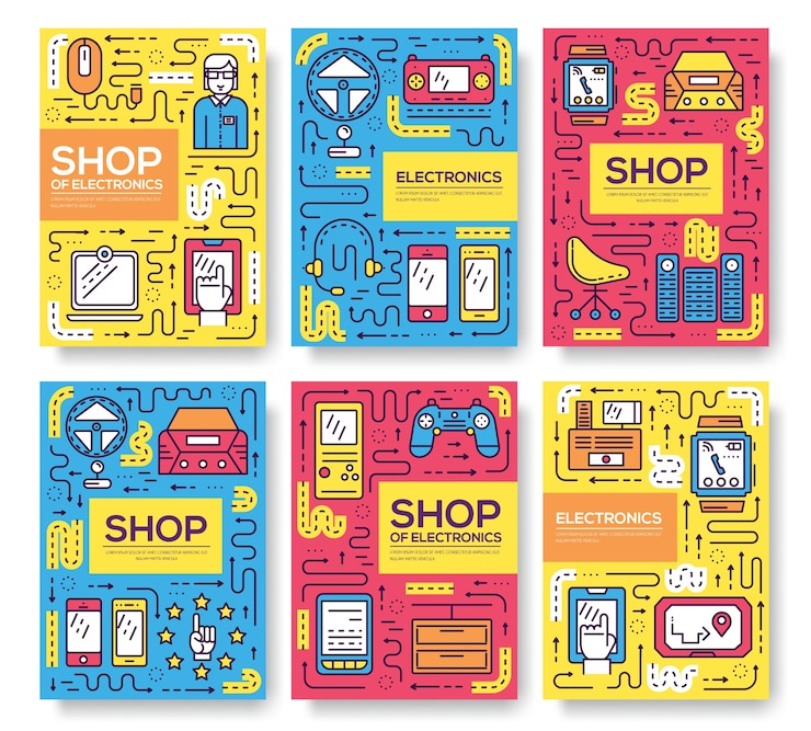 Vector iconos de líneas finas con diseño de fondo plano
