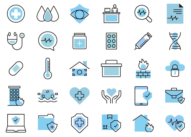 Iconos de líneas médicas Farmacia receta y medicamentos símbolos de medicamentos cuidado hospitalario cuidado médico y tratamiento iconos de esquema conjunto vectorial icono de atención clínica