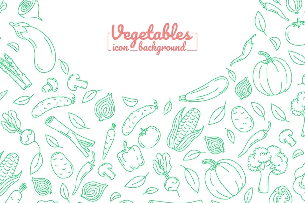 Iconos de líneas redondas de marco de fondo de verduras de granjas orgánicas ilustración para pancartas Iconos vectoriales