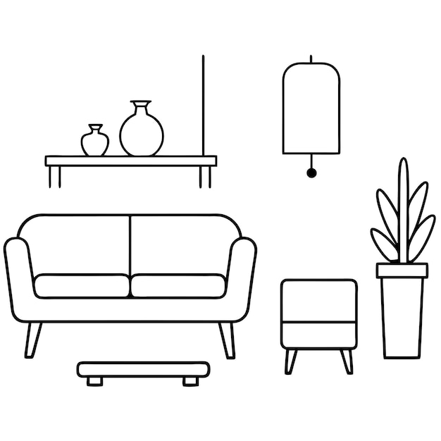 Iconos de líneas de sofá Ilustración de conjuntos de muebles modernos de la colección de diseño de muebles New Style