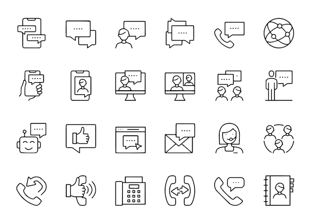 Iconos de líneas de trazo editables para comunicación