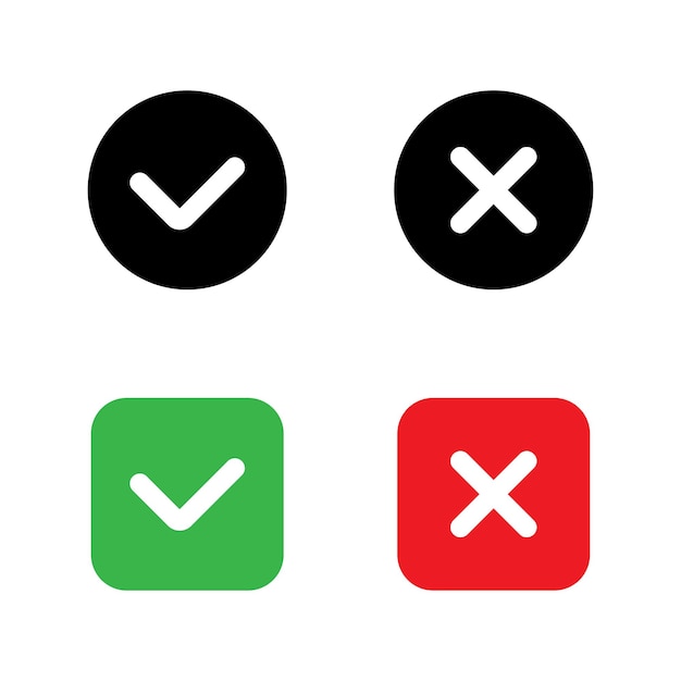 Iconos de la lista de comprobación Marcas de comprobación Etiquetas de marcación o cruz Marcas de marcación de cruz o signos de interrogación