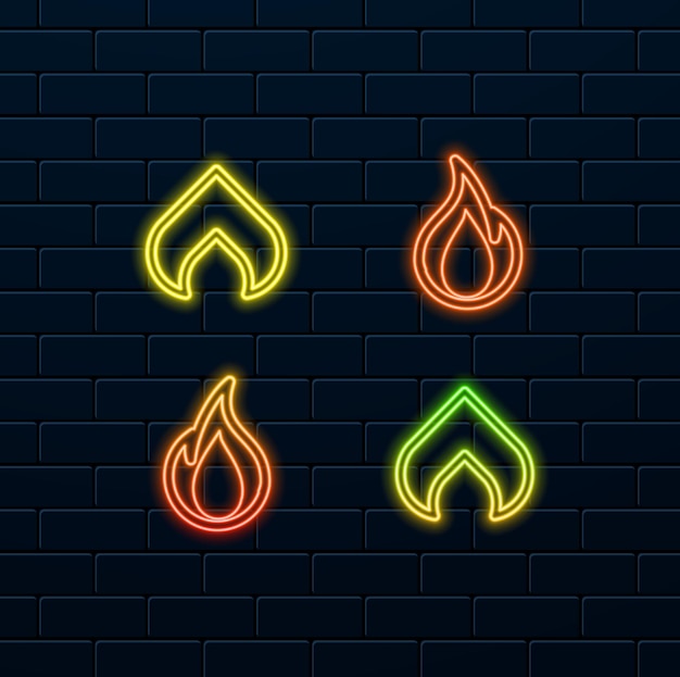 Los íconos de la llama prenden fuego el ícono de la llama estilo neón logotipo de fuego abstracto creativo