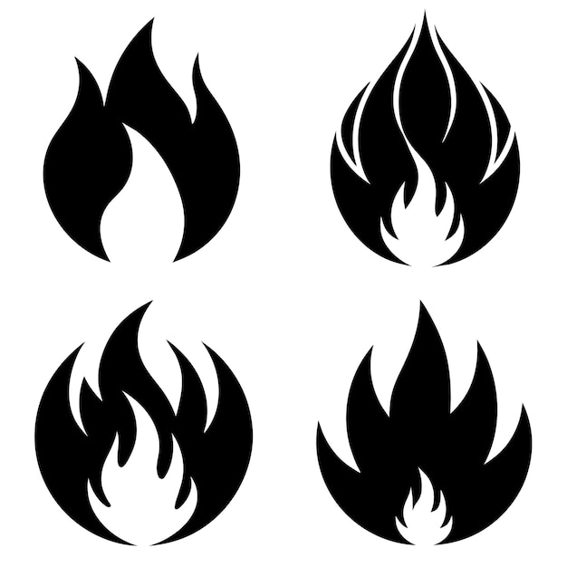 Iconos de llamas de fuego aislados en fondo blanco Ilustración vectorial