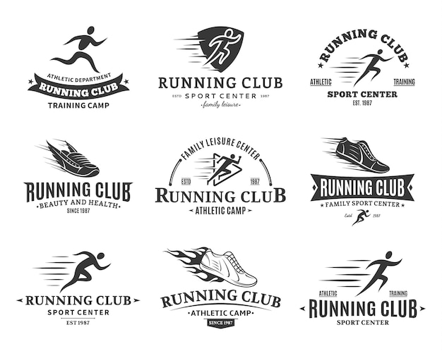 Vector iconos del logotipo del club de running y elementos de diseño