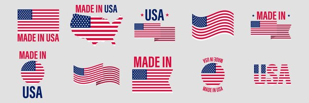 Iconos del logotipo de la colección Made in USA Ilustración vectorial