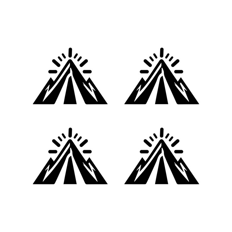 Iconos del logotipo de la montaña negra y blanca Conjunto de acampadas de aventura Símbolos de insignia de naturaleza y senderismo Icones del logotipo del monte negra y blanca Configuración de emblemas de acampada de aventura Naturaleza y senderismo