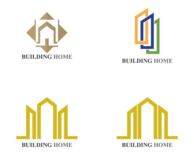 Iconos de logotipo y símbolos de edificios de viviendas