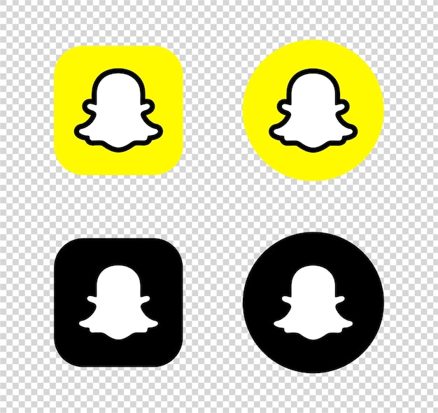 Los íconos del logotipo de Snapchat son circulares, con un fondo transparente y vectorial negro.