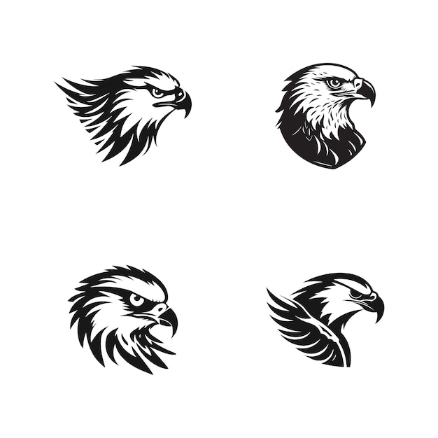 Iconos de logotipos de águilas o halcones establecidos en siluetas de águila de estilo agresivo