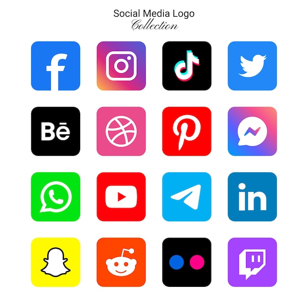 Iconos de logotipos de redes sociales populares facebook instagram youtube pinterest y etc. iconos de logotipos