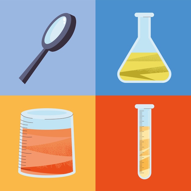 Vector iconos de lupa y química