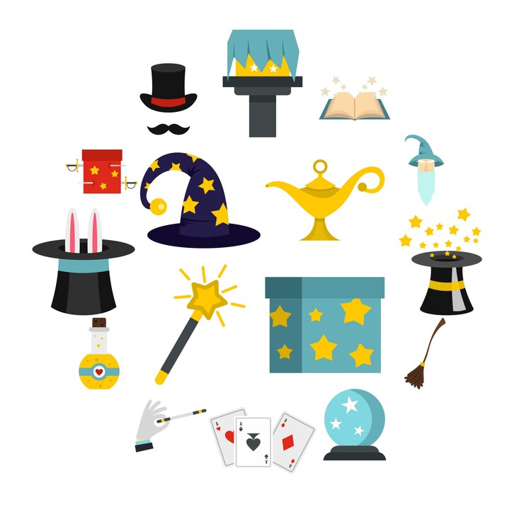 Vector iconos mágicos establecidos en estilo plano