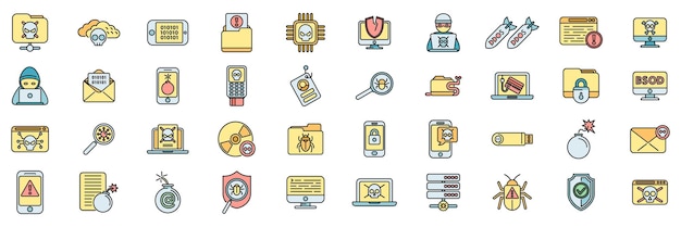 Los iconos de malware establecen la línea de color del vector