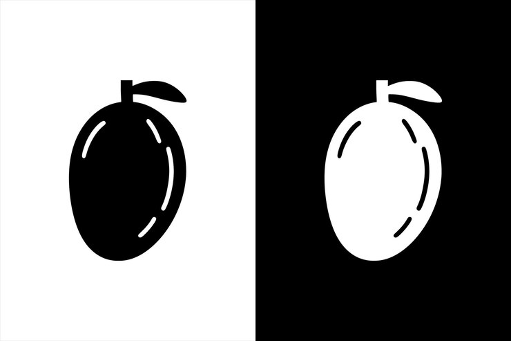 Iconos de mango frutas y gráficos vectoriales tropicales patrón lineal Icones de mango fondo blanco y negro