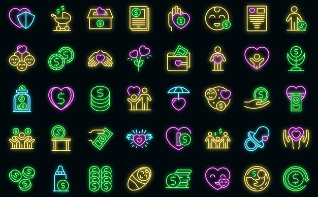Los iconos de manutención infantil establecen vector de contorno. Cuidado de niños familiar. Adopción niño proteger