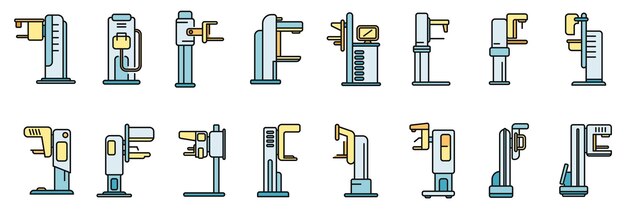 Vector los iconos de las máquinas de mamografía establecen una línea de color vectorial