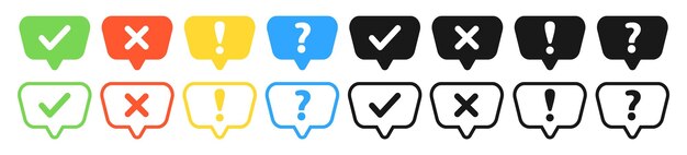 Iconos de marca de comprobación y cruz de colección Marca de X Marca de pregunta Símbolo Vector Ilustración