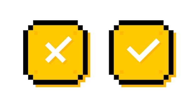 Iconos de marca de verificación aislados en la caja de píxeles Concepto de diseño para aplicaciones web y móviles Ilustración vectorial
