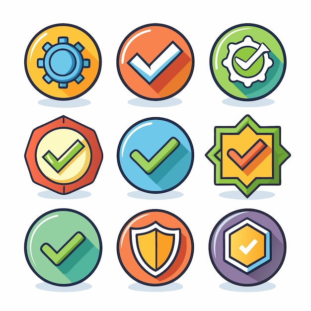 Iconos de marca de verificación coloridos para aprobación y confirmación