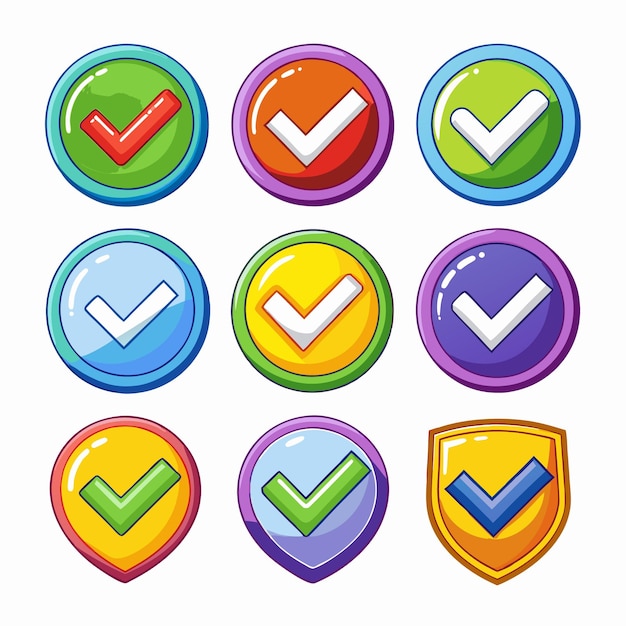 Iconos de marca de verificación coloridos para aprobación y confirmación