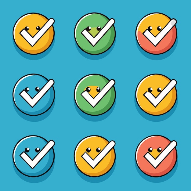 Iconos de marca de verificación coloridos para aprobación y confirmación