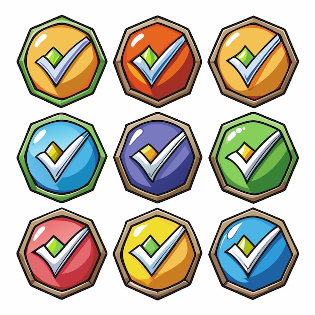 Iconos de marca de verificación coloridos para aprobación y confirmación