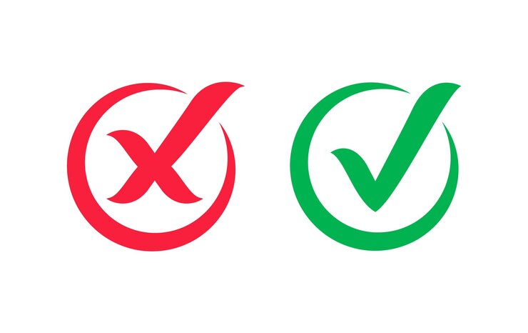 Vector iconos de marca de verificación marca de verificación verde y cruz roja