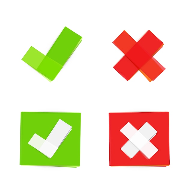 Vector iconos de marca de verificación verde y rojo