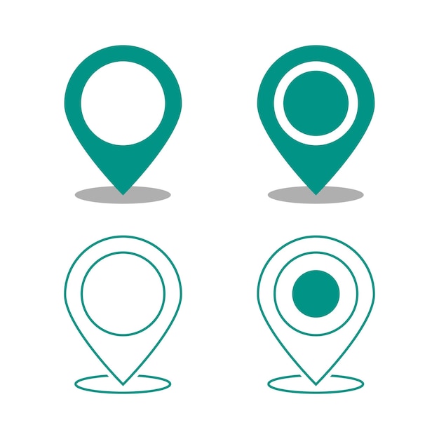 Iconos de marcador de ubicación en el mapa y símbolo de ubicación GPS