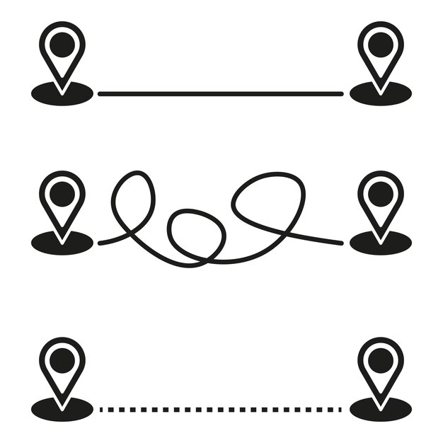 Iconos de marcadores de rutas Símbolos de navegación de líneas vectoriales Diseño en blanco y negro