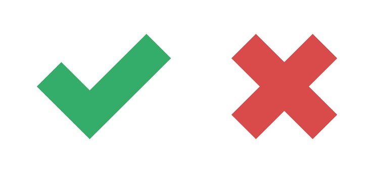 Vector los íconos de las marcas de comprobación cruzan y marcan