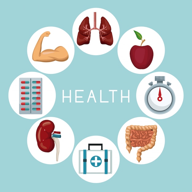 iconos en marco circular de elementos de salud