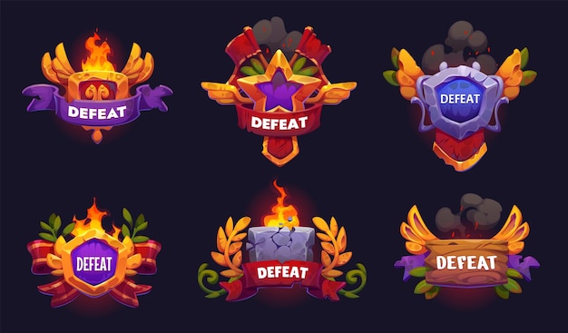 Iconos de marco de juego de derrota tablas de estrellas de madera y piedra