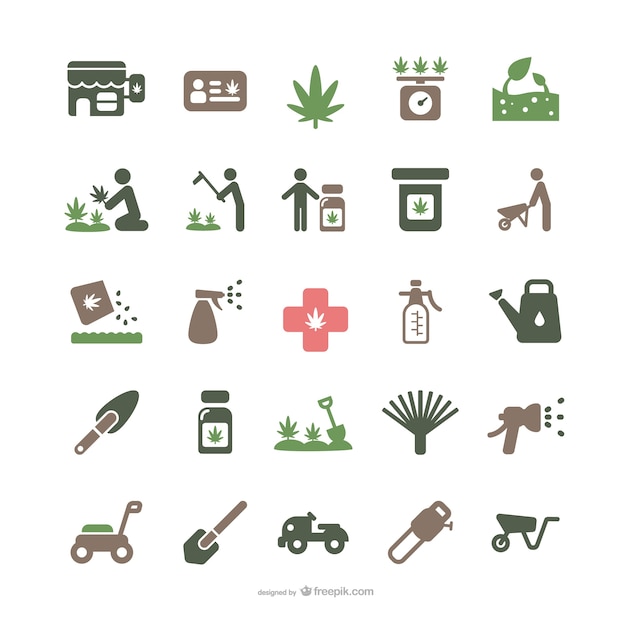 Iconos de marihuana medicinal y jardinería