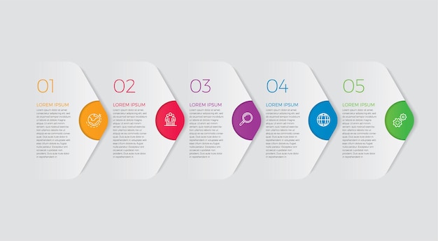 Iconos de marketing y diseño infográfico. Concepto de negocio con 5 opciones, pasos o procesos.