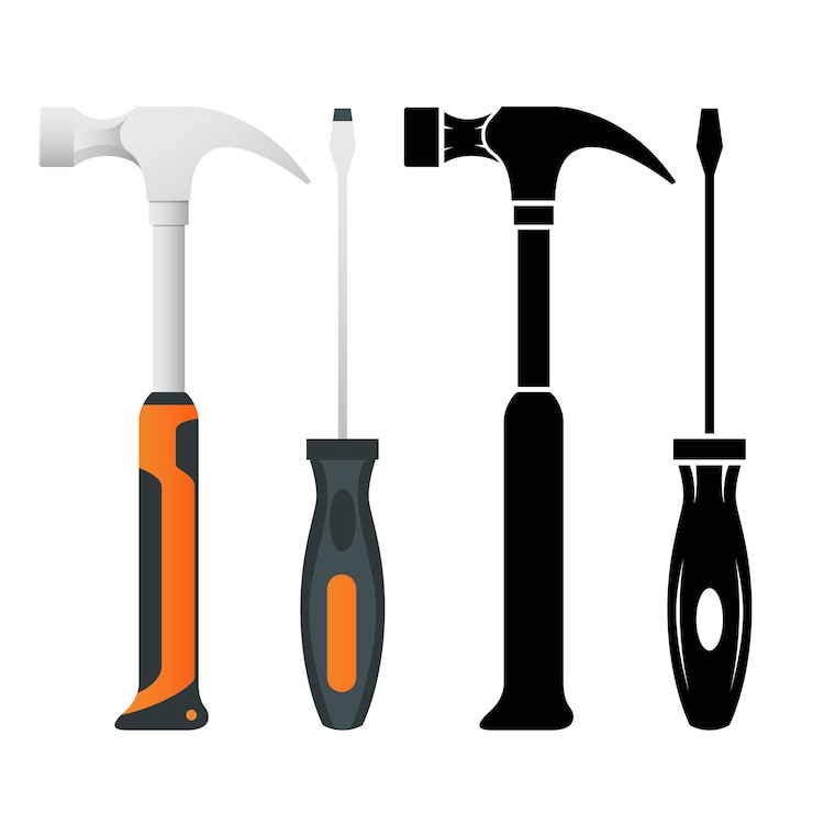 Vector iconos de martillo de hierro plano aislados en un fondo blanco