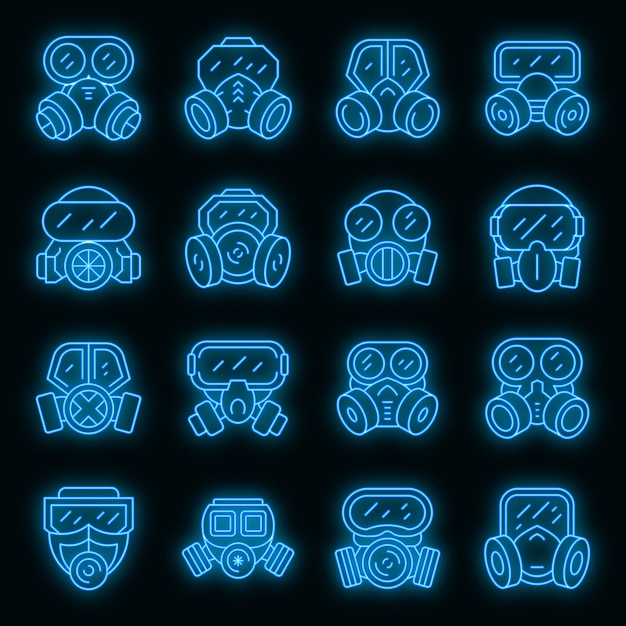 Iconos de máscara de gas establecer neón vectorial