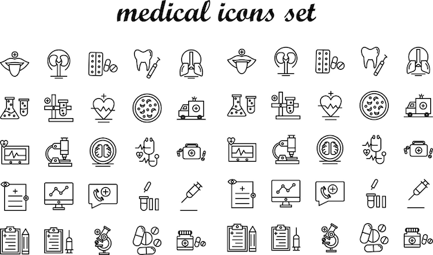 Iconos médicos dibujados a mano Conjunto de iconos sobre medicina de la salud y icono médico y de atención médica