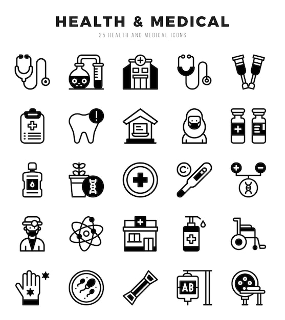 Vector iconos médicos de salud paquete de estilo de relleno lineal ilustración vectorial