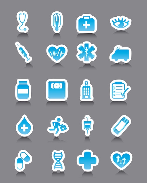 Iconos médicos sobre fondo gris ilustración vectorial