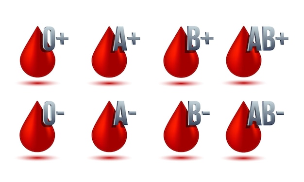 Iconos médicos de tipo de sangre roja aislados sobre fondo blanco