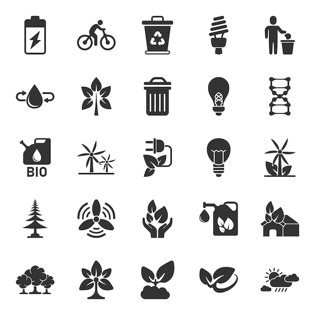 Iconos de medio ambiente ecológico en estilo plano ilustración vectorial de ecología en fondo blanco aislado concepto de negocio de letrero de emblema biológico