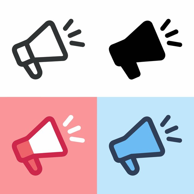 Iconos de megáfono coloridos y monocromáticos Símbolos de comunicación y anuncio