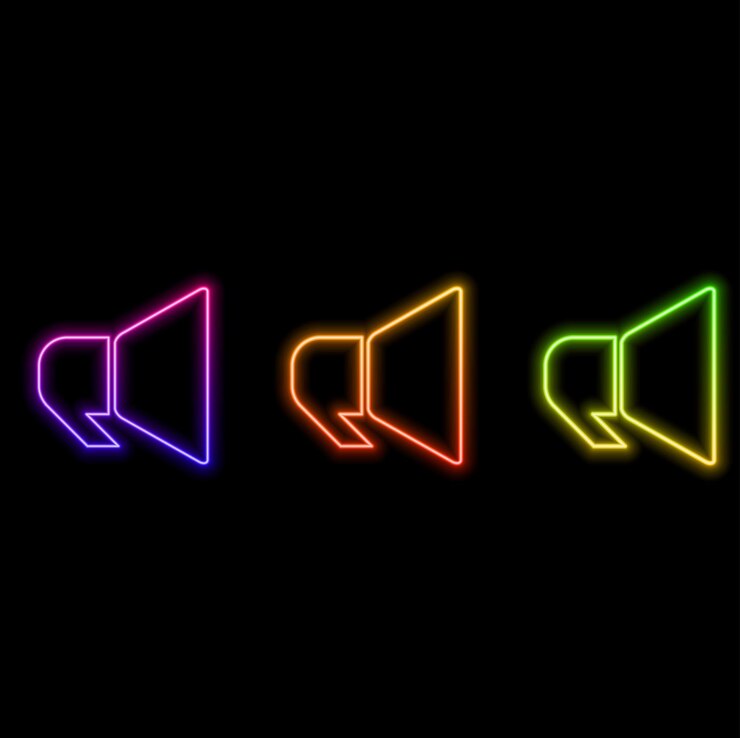Vector iconos de megáfono mecánico elementos de medios en iconos de estilo neón iconos simples para sitios web