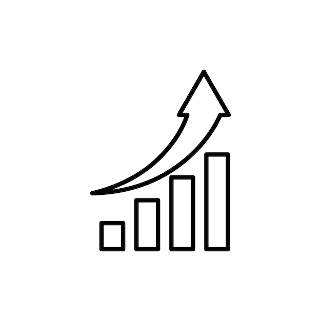 Iconos de mejora configurados hacia arriba Gráfico y símbolo de vector de calidad en un estilo de relleno y delineado en negro Signo de dinámica de crecimiento