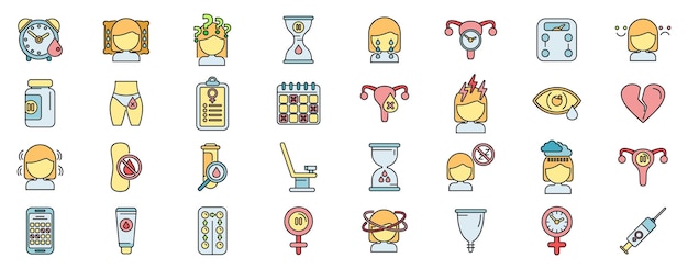 Los iconos de la menopausia establecen una línea de color vectorial