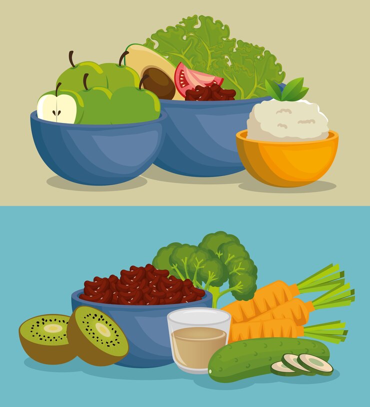 Vector iconos de menú de comida sana