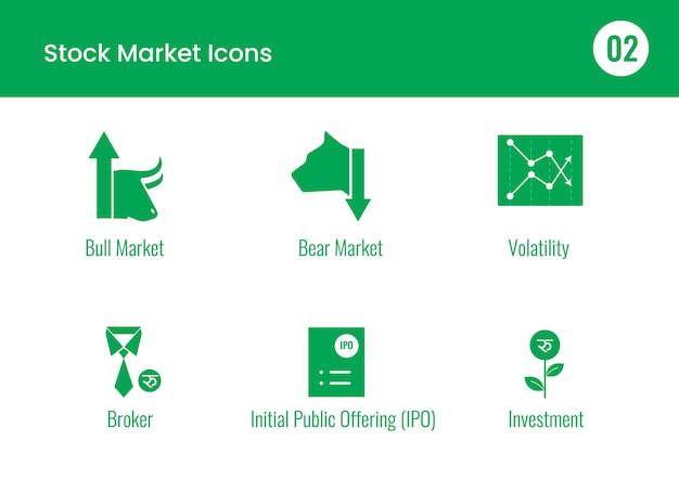 Vector iconos del mercado de valores