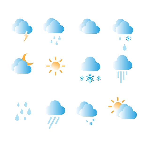 Iconos meteorológicos en fondo blanco para aplicaciones de diseño de pronóstico ilustración vectorial de estilo plano moderno